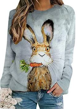 Yming Frauen Rundhals Kaninchen Pullover Langarm Sweatshirt Ostertag Sweatshirt Karotte 3XL von Yming