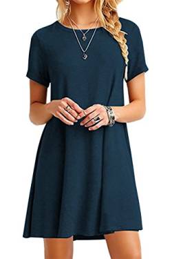 Yming Frauen Rundhals Kleider Kurzarm Kleid Casual Minikleid Dunkelblau M/DE 38 von Yming