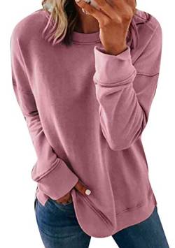 Yming Frauen Rundhals Sweatshirt Lässige Einfarbig Bluse Langarm Oberteil Rosa XL von Yming