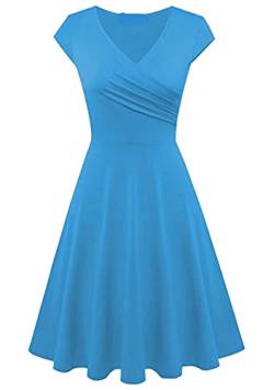 Yming Frauen Slim Fit Cocktail Kleid Flügelärmel Kleid Elegantes Swing Kleid Hellblau 3XL von Yming