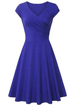 Yming Frauen Slim Fit V-Ausschnitt Kleid Kurzarm Kleid Elegantes Swing Kleid Blau S von Yming