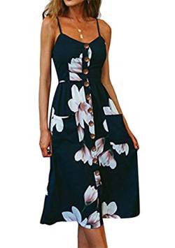 Yming Frauen Sommerkleid mit Taschen Abendkleid Blumen Spaghetti Spaghetti Freizeitkleider Marineblau S von Yming