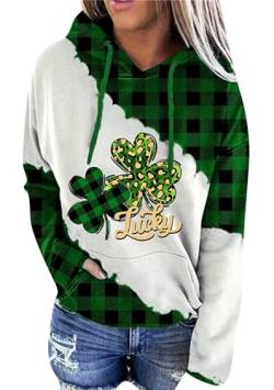 Yming Frauen St. Patrick's Day Casual Hoodie Irischer Druck Kleeblatt Pullover Kleeblatt Hoodie Alphabet Kleeblatt M von Yming