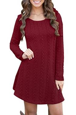 Yming Frauen Strickkleid Winter Pullover Kleid Langarm Kleid Lose Mini Kleid Bordeaux S von Yming