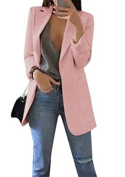 Yming Frauen Trenchcoat Einfarbig Mit Taschen Anzug Frühling Langarm Vintage Jacke Rosa XS von Yming