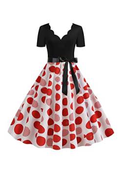 Yming Frauen Vintage Partykleid Fließende Cocktailkleider Elegantes Cocktailkleid Sexy Abendkleid Rote Punkte 3XL von Yming