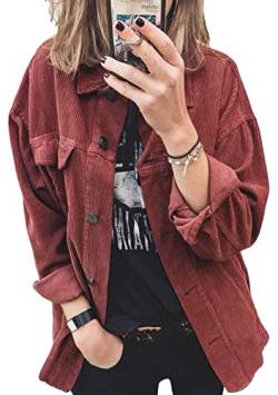 Yming Frauen Vintage Revers Shirt Corduroy Mode Jacke Lose Oversize Cardigan Brickrot S von Yming