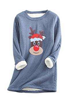 Yming Frauen Weihnachten Sweatshirts Nachahmung Lammhaar Pullover Langarm Sweatshirts Blau L von Yming