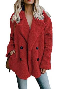 Yming Frauen Winter Cardigan Warmer Kurzer Mantel Weiche Teddy Fleecejacke Rot M von Yming