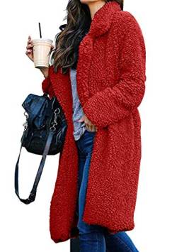 Yming Frauen Winter Cardigan Warmer Langer Mantel Weiche Teddy Fleecejacke Rot M von Yming