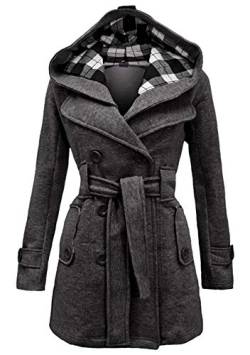 Yming Frauen Winter Warmer Kapuze Mantel Mit Taschen Outdoor Trenchcoat Herbst Casual Tops Dunkelgrau L von Yming