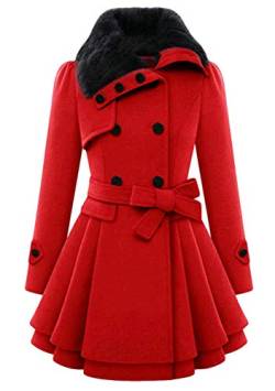 Yming Frauen Winterjacke Warme Winterjacke Breasted Trenchcoat Kapuzenjacke Baumwolle Jacke Rot M von Yming