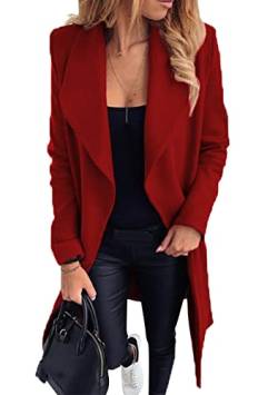 Yming Frauen Wollmischung Mantel Mit Taschen Coat Taille Gürtel Jacke Warme Plain Jacke Rot M von Yming