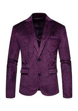 Yming Herren Blazer Aus Samt In Einer Farbe Business-Blazer Mit Offener Vorderseite Lässige Anzugjacke Mit Revers Blazer Für Das Büro Lila XL von Yming