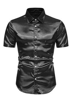 Yming Herren Festes Kurzarmhemd Button Down Hemden Hochzeit Party Prom Tops Schwarz L von Yming