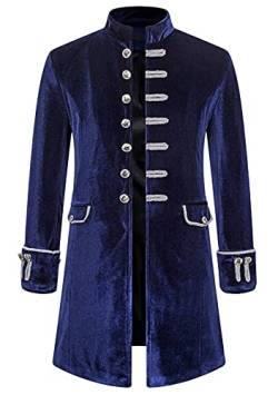 Yming Herren Gothic Jacke Tuxedo Vintage Mittelalterlich Mittellang Steampunk Samt Mantel Mode Casual Klassisch Party Outwear Samt Blau L von Yming