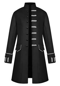 Yming Herren Halloween Renaissance Jacke Stehkragen Mantel Steampunk Mittelalterlicher Hof Uniform Mantel Einfarbig Schwarz 3XL von Yming