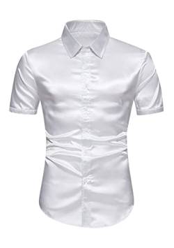 Yming Herren Mode Kurzarm Hemd Button Down Prom Hemd Club Hochzeit Party Hemden Weiß XXL von Yming
