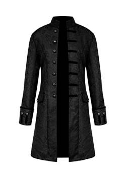 Yming Herren Retro Court Style Jacke Stehkragen Schlanke Jacke Chinesischer Stil Jacquard Satin Print Lange Jacke Schwarz XL von Yming