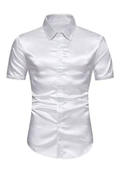 Yming Herren Slim Fit Pure Color Hemden Kurzarm Casual Prom Shirt Button Down Party Hemd Weiß L von Yming