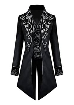Yming Herren Steampunk Frack Jacke Vintage Gothic Viktorianisch Mi Lange Kutte Mantel Uniform Halloween Cosplay Kostüm Weiß Schwarz M von Yming