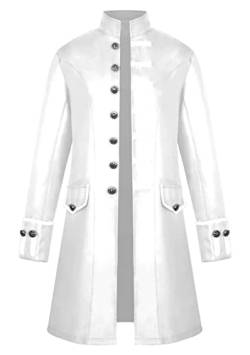 Yming Herren Steampunk Mittelalterlicher Mantel Langarm Halloween Jacke Viktorianisch Mode Kutte Mäntel Einfarbig Weiß XL von Yming