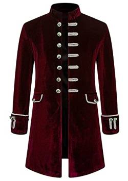 Yming Herren Steampunk Samt Frack Jacke Vintage Gothic Viktorianisch Einreiher Kutte Mantel Uniform Halloween Cosplay Kostüm Samt Red M von Yming