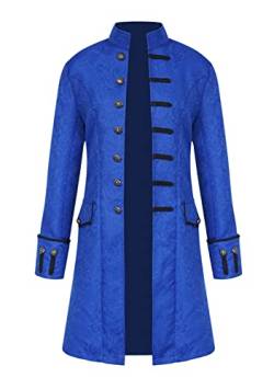 Yming Herren Steampunk Stehkragen Halloween Uniform Retro Piraten Mäntel Blau 3XL von Yming