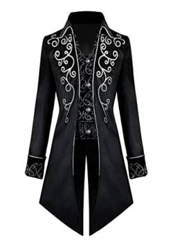 Yming Herren Steampunk Vintage Frack Jacke Gothic Viktorianisch Kutte Halloween Kostüm Renaissance Hoher Kragen Uniform Mantel Weiß Schwarz L von Yming