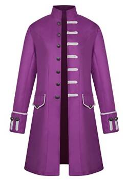 Yming Herren Viktorianisch Mittelalterlich Jacke Einfarbig Steampunk Frack Steampunk Cosplay Mantel Einfarbig Violett XXL von Yming