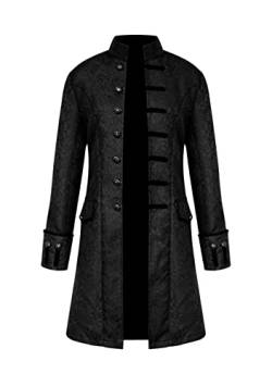 Yming Herren Viktorianischer Stehkragen Frock Einfarbig Cosplay Frack Schwarz M von Yming