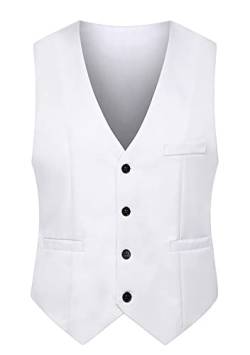 Yming Herren Western Weste Anzug Weste V-Ausschnitt Ärmellose Westen Slim Fit Anzug Business Hochzeit Weiß S von Yming