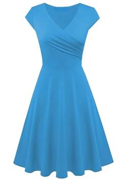 Yming Lässiges Cocktailkleid für Damen Nobles ausgestelltes Kleid im Audrey Hepburn-Stil Plus Size Midikleid Himmelblau L von Yming