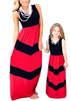 Yming Mama und Baby Familie Maxikleid Boho Ärmelloses Kleid Rundhals Strandkleid Rot Schwarz L von Yming