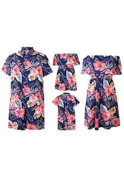 Yming Mama und ich passende Kleider Blumengedruckte High Belt Taille Röcke für Sommer Strand Outfits Blau S von Yming