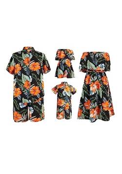 Yming Mama und ich passende Sommerkleider Schöne Blumen gedruckte Urlaubsröcke für Sommer Strand Outfits Schwarz L von Yming