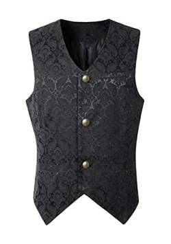 Yming Mittelalterliche Renaissance Steampunk Weste Für Männer Einreihige Anzugweste Brokatweste Schwarz M von Yming