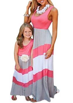 Yming Mutter Und Tochter Rundhalsausschnitt Elegantes Langes Kleid Einteilig Familie Passendes Maxikleid Rose Und Grau 10 T von Yming