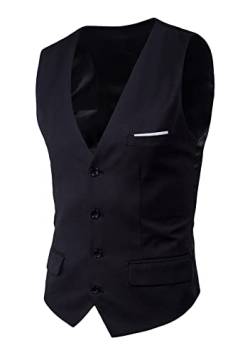 Yming Slim Casual Weste Für Herren V Ausschnitt Weste Business Anzug Weste Mit Tasche Für Die Hochzeit Party Rein Schwarz M von Yming