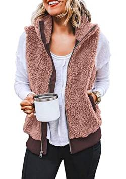 Yming Warme Weste mit Reißverschluss für Damen ärmellose Fuzzy-Fleecejacke mit Tasche Rosa M von Yming
