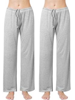 Ymmchy Damen Schlafanzughose Lang Pyjamahose Bequem Freizeithose Weich Nachtwäsche Hose mit Taschen 2-Pack Grau/Grau M von Ymmchy