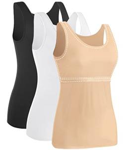 Ymmchy Damen Tank Tops mit Regal-BH Unterhemden Workout Stretch Tanktop 3er Pack Black/White/Beige L von Ymmchy