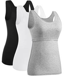 Ymmchy Damen Tank Tops mit Regal-BH Unterhemden Workout Stretch Tanktop 3er Pack Black/White/Gray XL von Ymmchy