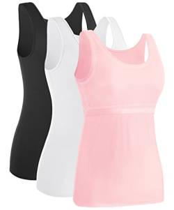 Ymmchy Damen Tank Tops mit Regal-BH Unterhemden Workout Stretch Tanktop 3er Pack Black/White/Pink L von Ymmchy