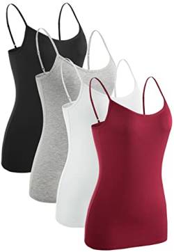 Ymmchy Damen Unterhemden Leibchen Tank Tops Spaghettiträger Verstellbare 4-Pack Black/Gray/White/Wine Red L von Ymmchy