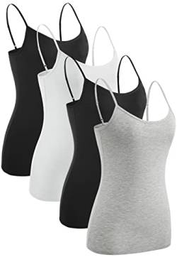 Ymmchy Damen Unterhemden Leibchen Tank Tops Spaghettiträger Verstellbare 4-Pack Black/White/Black/Gray XL von Ymmchy