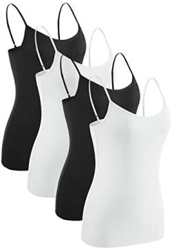 Ymmchy Damen Unterhemden Leibchen Tank Tops Spaghettiträger Verstellbare 4-Pack Black/White/Black/White M von Ymmchy