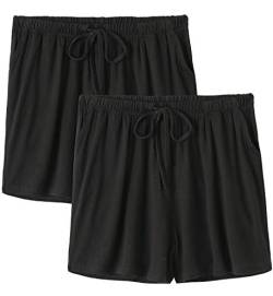 Ymmchy Nachtwäsche Kurze Hose für Damen Weiche Pyjama Shorts Unterteile mit Taschen und Kordelzug 2-Pack Black/Black L von Ymmchy
