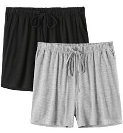 Ymmchy Nachtwäsche Kurze Hose für Damen Weiche Pyjama Shorts Unterteile mit Taschen und Kordelzug 2-Pack Black/Gray L von Ymmchy