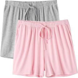 Ymmchy Nachtwäsche Kurze Hose für Damen Weiche Pyjama Shorts Unterteile mit Taschen und Kordelzug 2-Pack Gray/Pink XL von Ymmchy